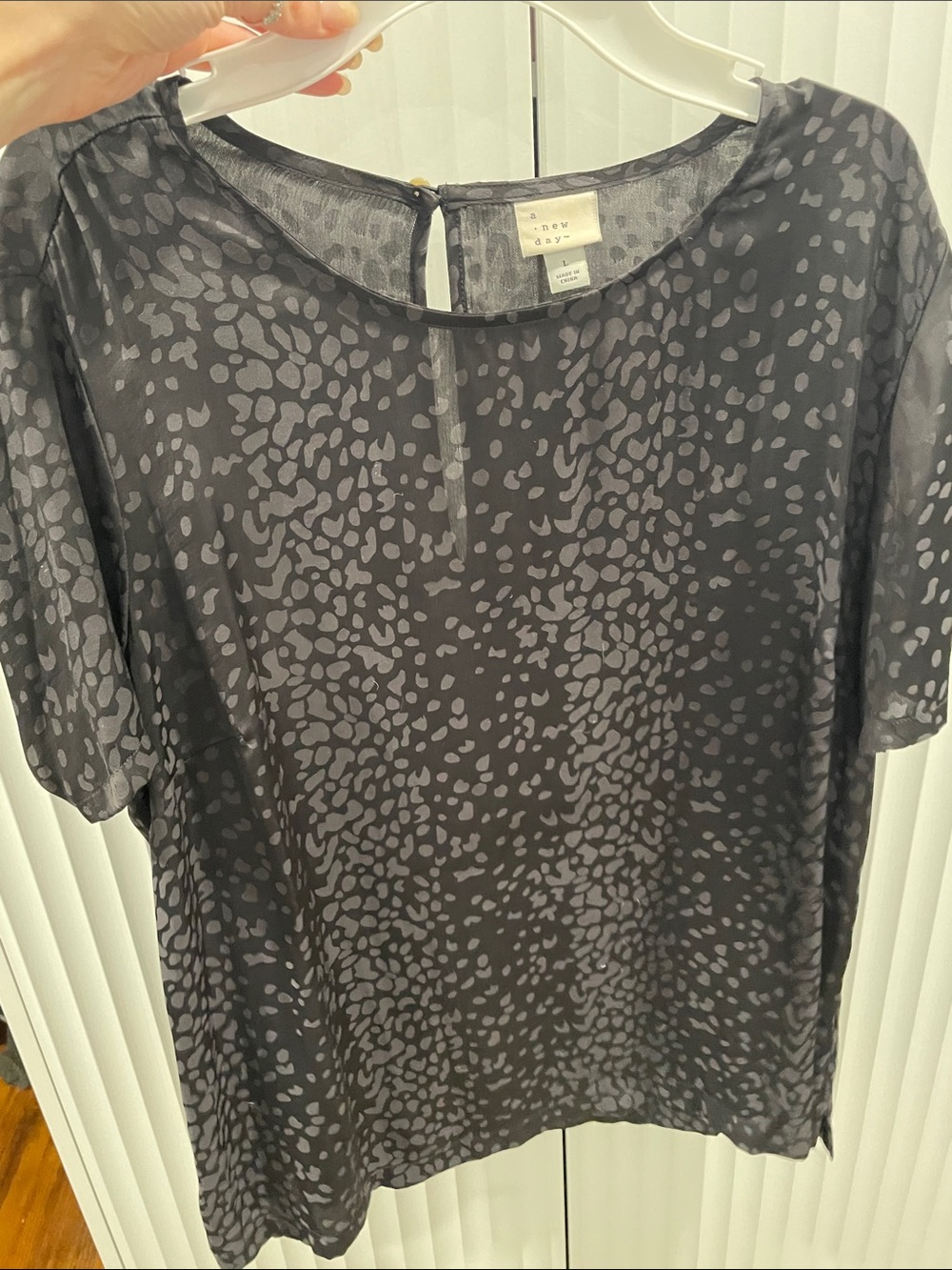 Target Black and Gray Sheer Animal-Print Short Sleeve Blouse